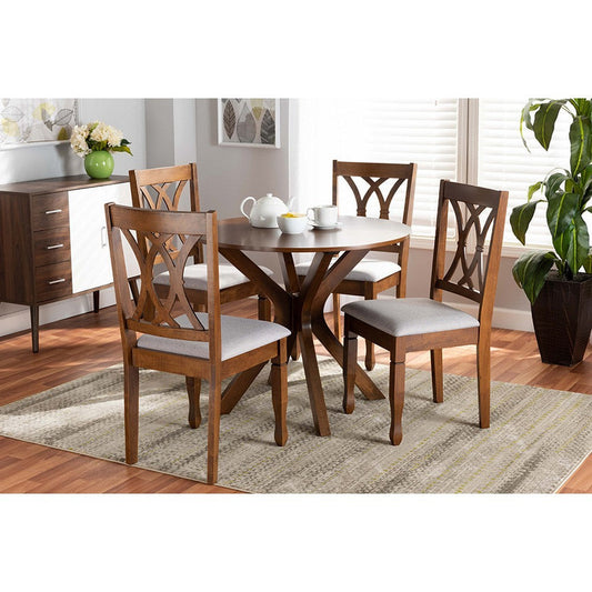 Baxton Studio Maya Modern and Contemporary Grey Fabric Upholstered and Walnut Brown Finished Wood 5-Piece Dining Set