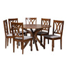 Baxton Studio Maya Modern Grey Fabric and Walnut Brown Finished Wood 7-Piece Dining Set