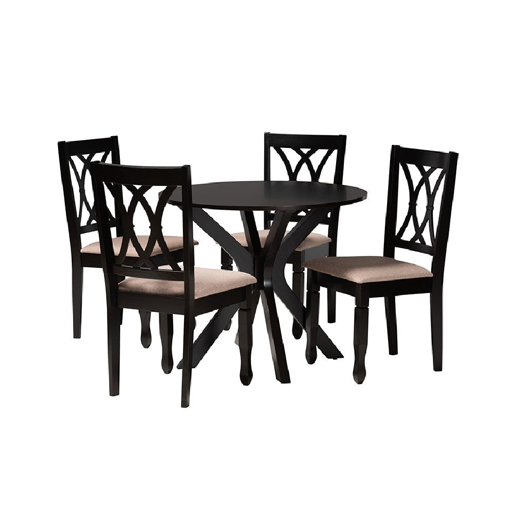 Baxton Studio Maya Modern Beige Fabric and Espresso Brown Finished Wood 5-Piece Dining Set