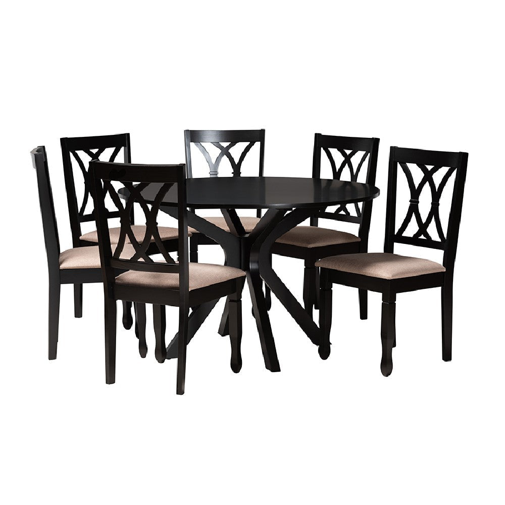 Baxton Studio Maya Modern Beige Fabric and Espresso Brown Finished Wood 7-Piece Dining Set