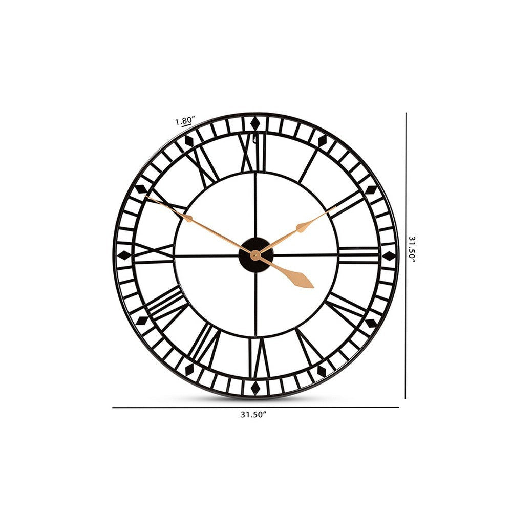 Baxton Studio Janette Classic Contemporary Black and Gold Finished Metal Wall Clock WHI-Metal-WC-31-5-inch