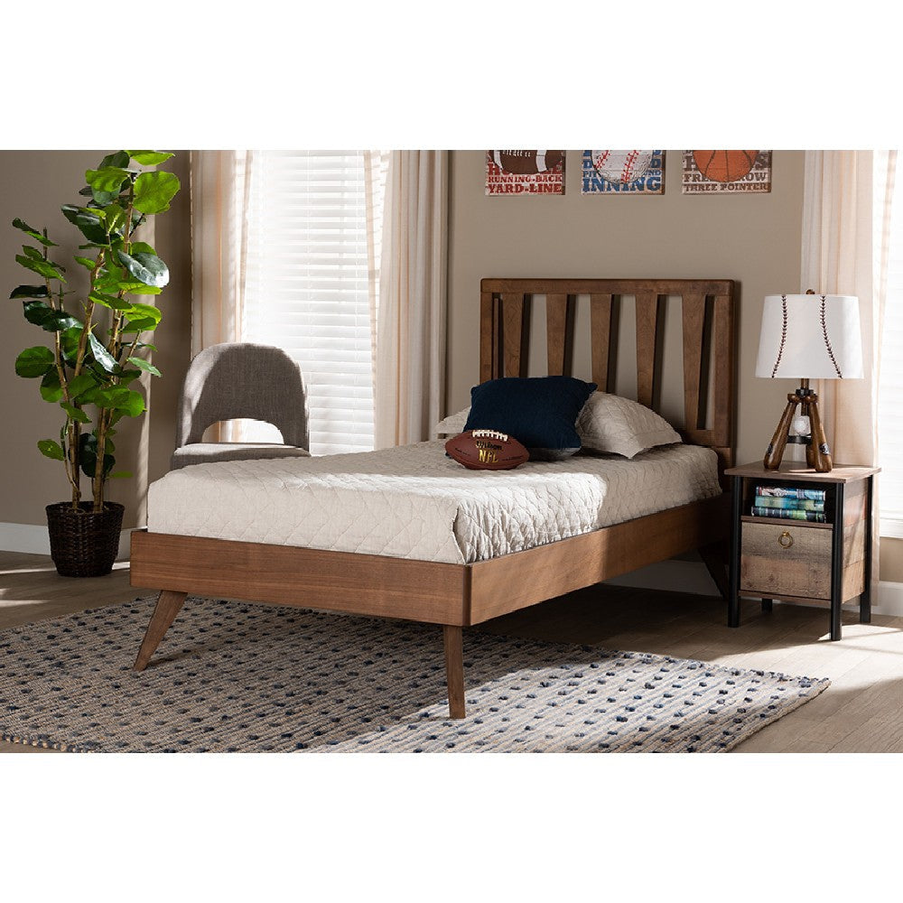 Baxton Studio Michi Modern and Contemporary Ash Walnut Finished Wood Twin Size Bed WHI-Michi-Ash-Walnut-Twin