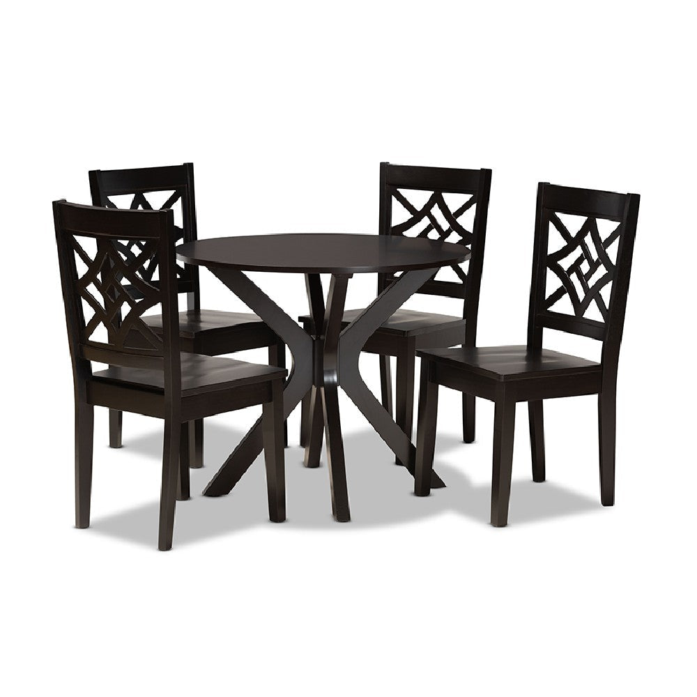 Baxton Studio Miela Modern and Contemporary Dark Brown Finished Wood 5-Piece Dining Set WHI-Miela-Dark-Brown-5PC-Dining-Set
