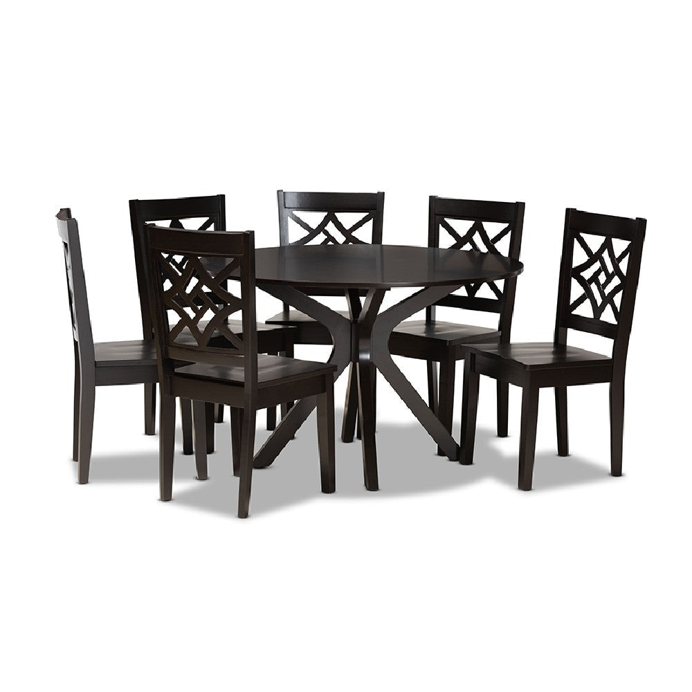 Baxton Studio Miela Modern and Contemporary Dark Brown Finished Wood 7-Piece Dining Set WHI-Miela-Dark-Brown-7PC-Dining-Set