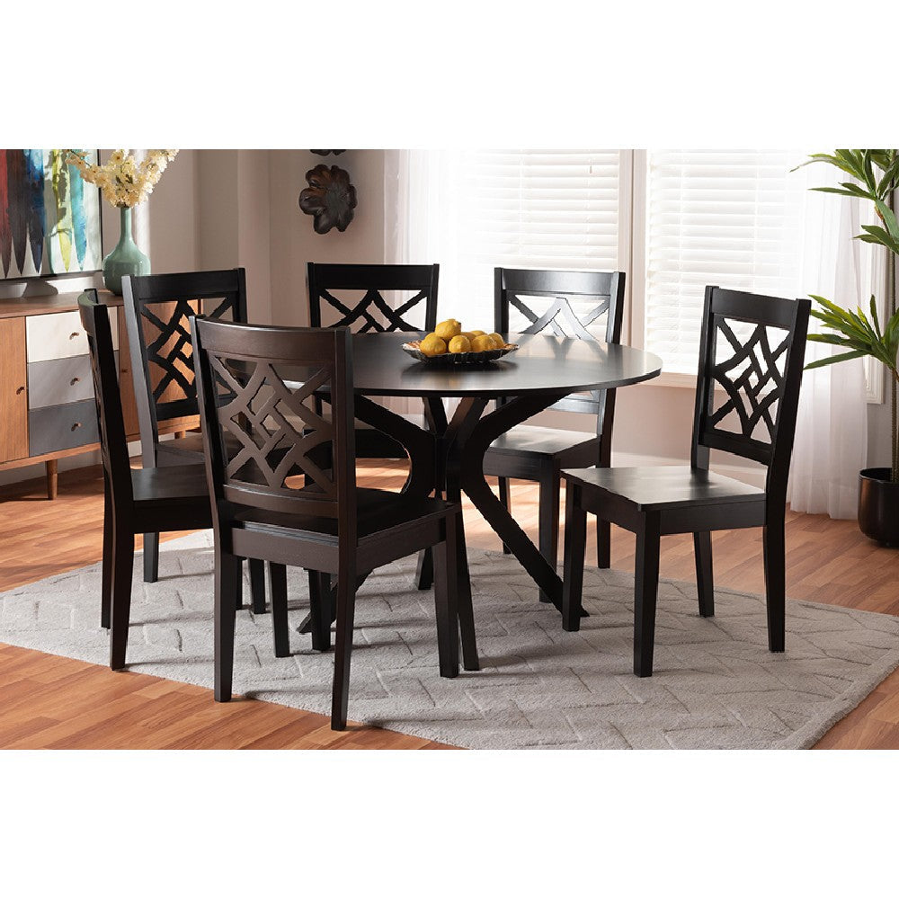 Baxton Studio Miela Modern and Contemporary Dark Brown Finished Wood 7-Piece Dining Set WHI-Miela-Dark-Brown-7PC-Dining-Set