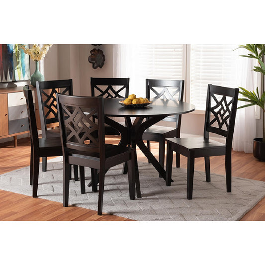 Baxton Studio Miela Modern and Contemporary Dark Brown Finished Wood 7-Piece Dining Set