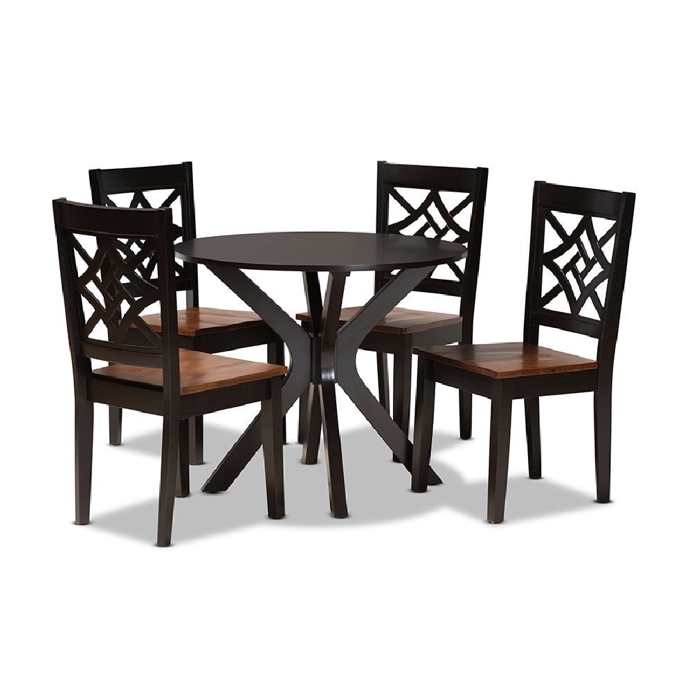 Baxton Studio Miela Modern and Contemporary Two-Tone Dark Brown and Walnut Brown Finished Wood 5-Piece Dining Set