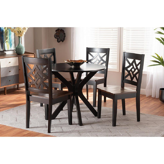Baxton Studio Miela Modern and Contemporary Two-Tone Dark Brown and Walnut Brown Finished Wood 5-Piece Dining Set