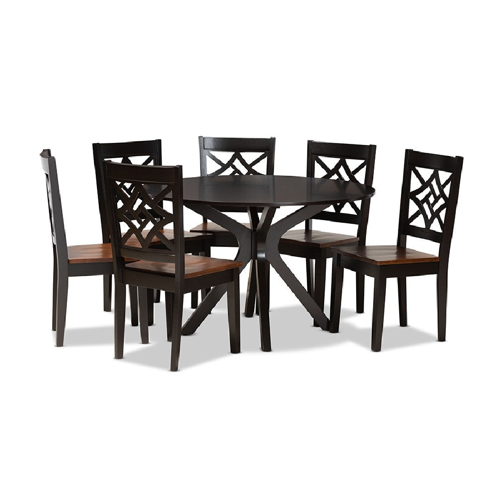 Baxton Studio Miela Modern and Contemporary Two-Tone Dark Brown and Walnut Brown Finished Wood 7-Piece Dining Set