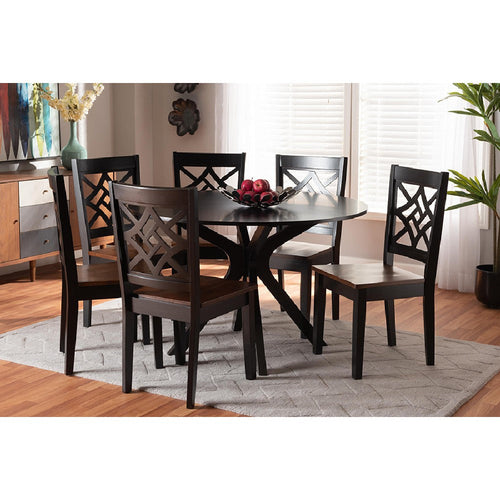 Baxton Studio Miela Modern and Contemporary Two-Tone Dark Brown and Walnut Brown Finished Wood 7-Piece Dining Set