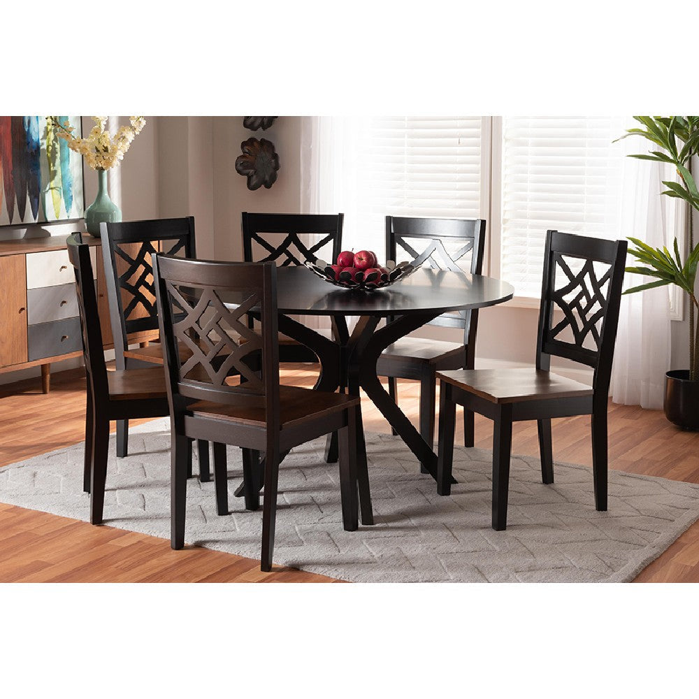 Baxton Studio Miela Modern and Contemporary Two-Tone Dark Brown and Walnut Brown Finished Wood 7-Piece Dining Set
