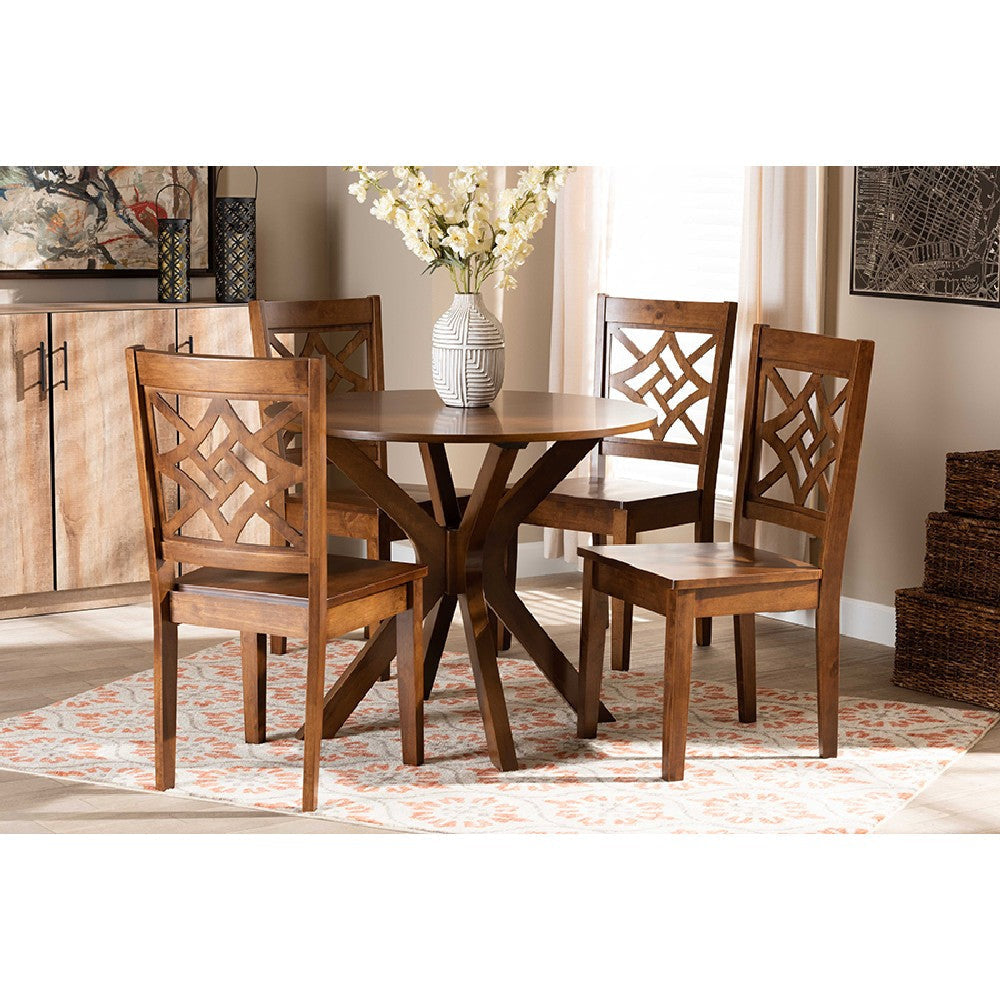 Baxton Studio Miela Modern and Contemporary Walnut Brown Finished Wood 5-Piece Dining Set