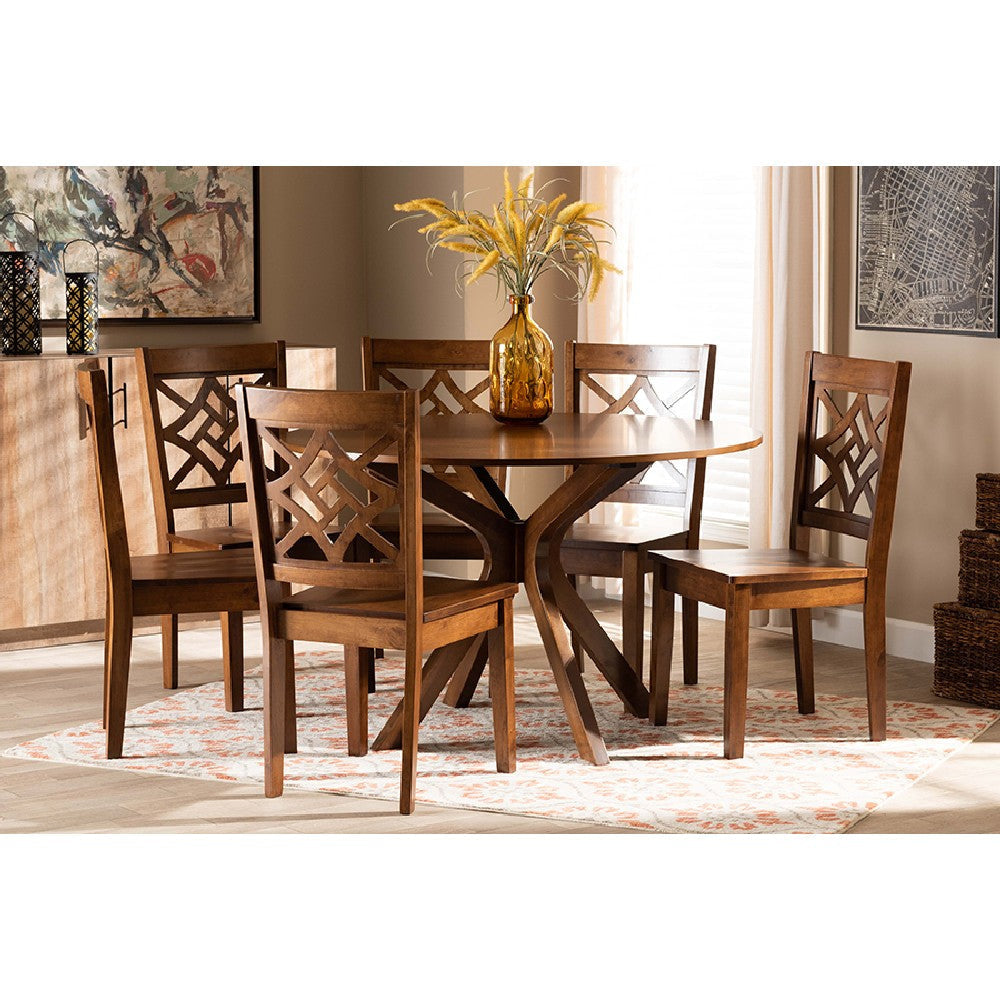 Baxton Studio Miela Modern and Contemporary Walnut Brown Finished Wood 7-Piece Dining Set WHI-Miela-Walnut-7PC-Dining-Set