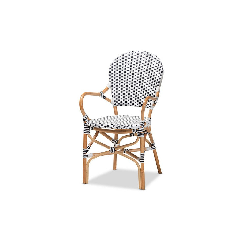 Baxton Studio Naila Classic French Black and White Plastic and Natural Brown Rattan 5-Piece Indoor and Outdoor Bistro Set