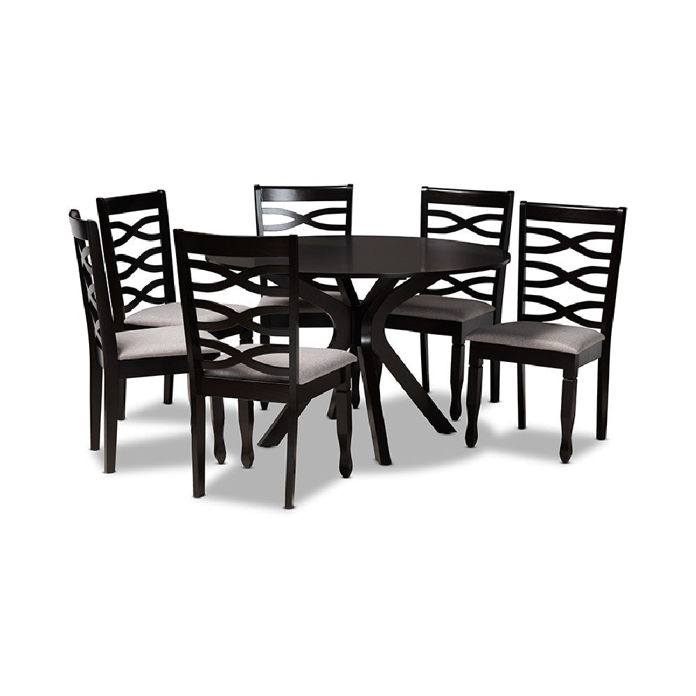 Baxton Studio Mila Modern and Contemporary Grey Fabric Upholstered and Dark Brown Finished Wood 7-Piece Dining Set