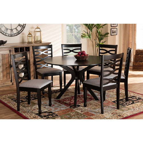 Baxton Studio Mila Modern and Contemporary Grey Fabric Upholstered and Dark Brown Finished Wood 7-Piece Dining Set