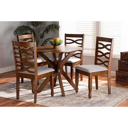 Baxton Studio Mila Modern and Contemporary Grey Fabric Upholstered and Walnut Brown Finished Wood 5-Piece Dining Set
