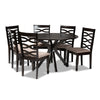 Baxton Studio Mila Modern and Contemporary Sand Fabric Upholstered Dark Brown Finished Wood 7-Piece Dining Set