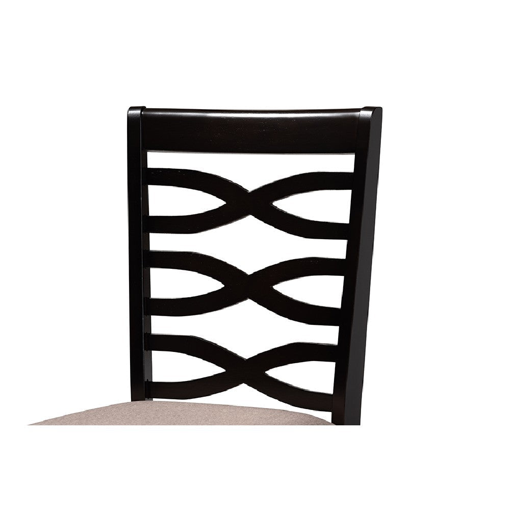 Baxton Studio Mila Modern and Contemporary Sand Fabric Upholstered Dark Brown Finished Wood 7-Piece Dining Set