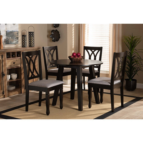 Baxton Studio Millie Modern and Contemporary Grey Fabric Upholstered and Dark Brown Finished Wood 5-Piece Dining Set