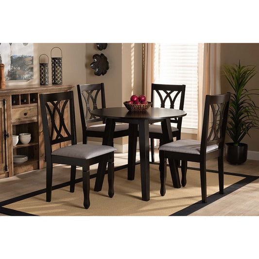 Baxton Studio Millie Modern and Contemporary Grey Fabric Upholstered and Dark Brown Finished Wood 5-Piece Dining Set