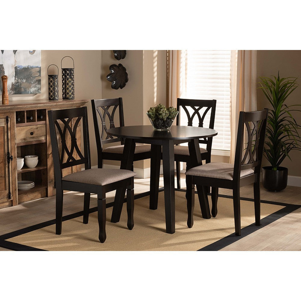 Baxton Studio Millie Modern and Contemporary Sand Fabric Upholstered and Dark Brown Finished Wood 5-Piece Dining Set