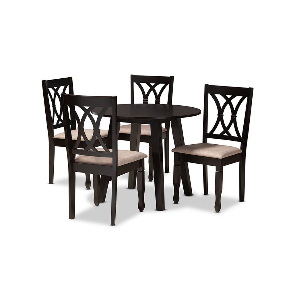 Baxton Studio Millie Modern and Contemporary Sand Fabric Upholstered and Dark Brown Finished Wood 5-Piece Dining Set