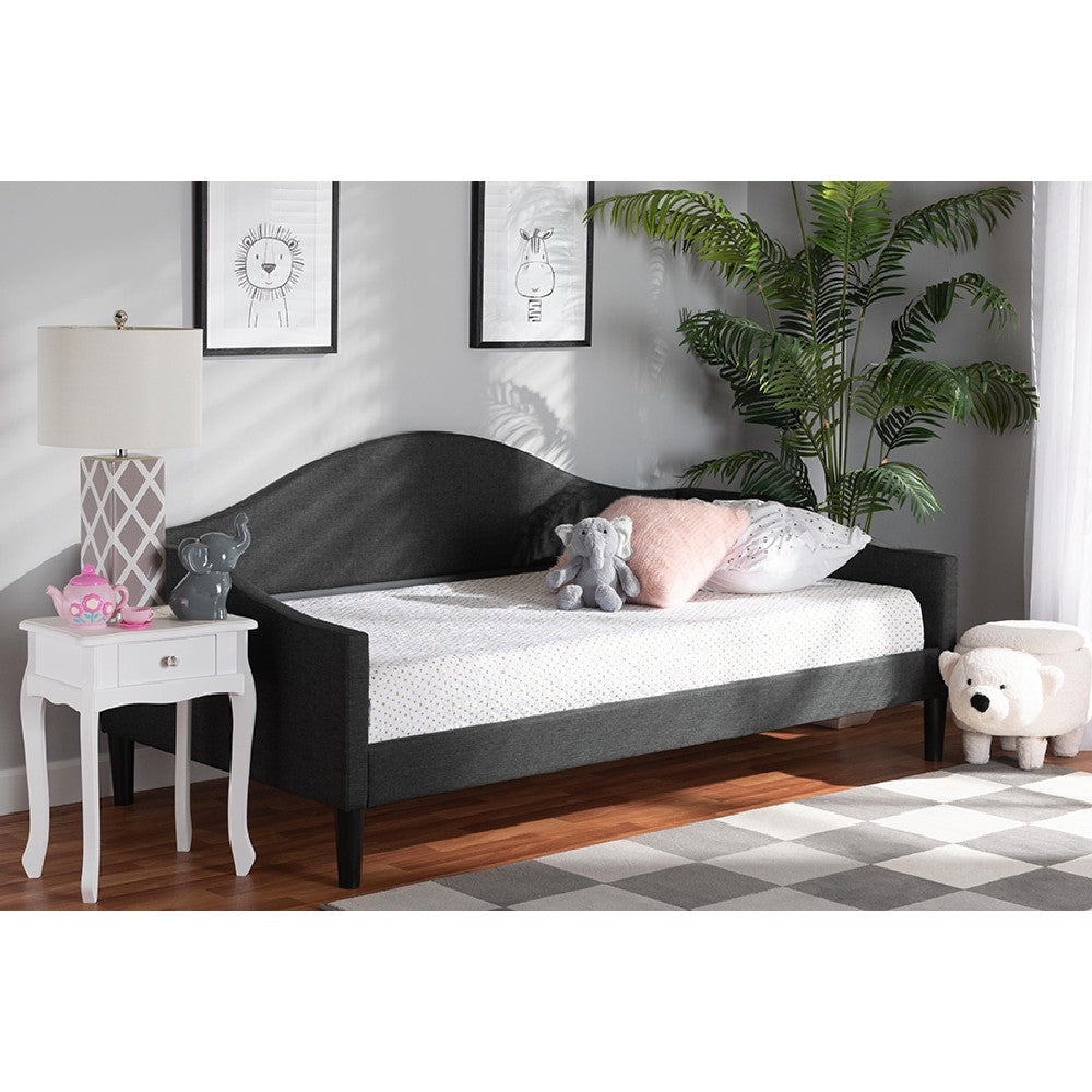 Baxton Studio Milligan Modern and Contemporary Charcoal Fabric Upholstered and Dark Brown Finished Wood Full Size Daybed
