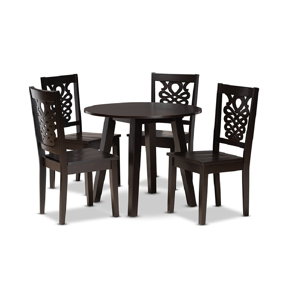 Baxton Studio Mina Modern and Contemporary Transitional Dark Brown Finished Wood 5-Piece Dining Set
