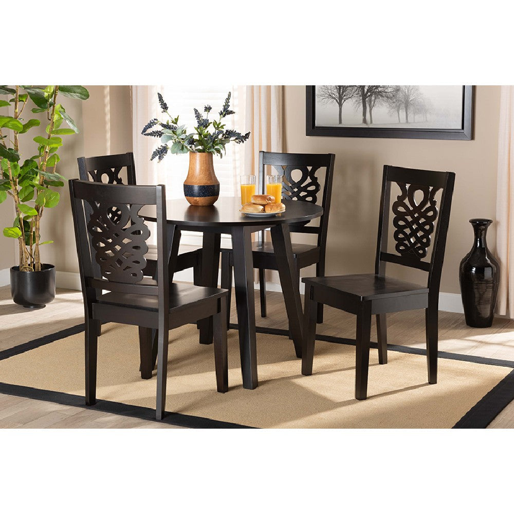 Baxton Studio Mina Modern and Contemporary Transitional Dark Brown Finished Wood 5-Piece Dining Set