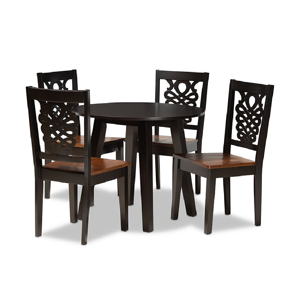 Baxton Studio Mina Modern and Contemporary Transitional Two-Tone Dark Brown and Walnut Brown Finished Wood 5-Piece Dining Set