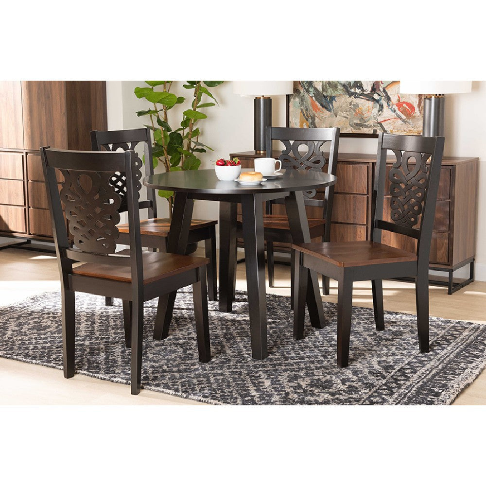 Baxton Studio Mina Modern and Contemporary Transitional Two-Tone Dark Brown and Walnut Brown Finished Wood 5-Piece Dining Set