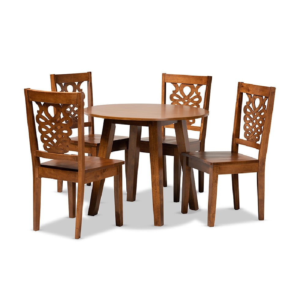 Baxton Studio Mina Modern and Contemporary Transitional Walnut Brown Finished Wood 5-Piece Dining Set