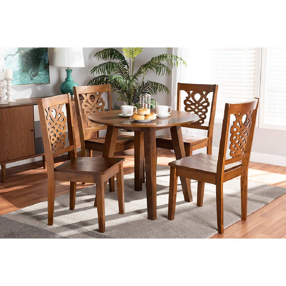 Baxton Studio Mina Modern and Contemporary Transitional Walnut Brown Finished Wood 5-Piece Dining Set
