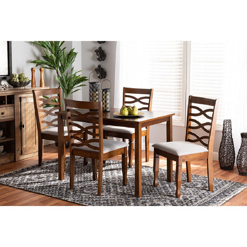 Baxton Studio Mirna Modern and Contemporary Grey Fabric Upholstered and Walnut Brown Finished Wood 5-Piece Dining Set