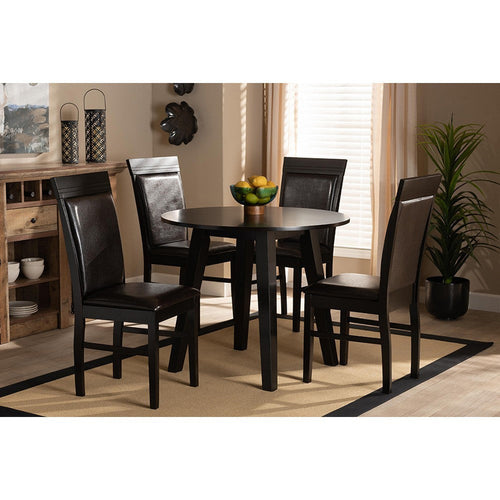 Baxton Studio Miya Modern and Contemporary Dark Brown Faux Leather Upholstered and Dark Brown Finished Wood 5-Piece Dining Set
