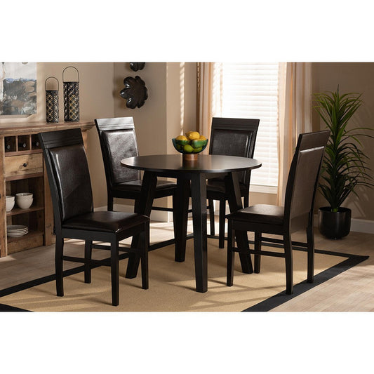 Baxton Studio Miya Modern and Contemporary Dark Brown Faux Leather Upholstered and Dark Brown Finished Wood 5-Piece Dining Set