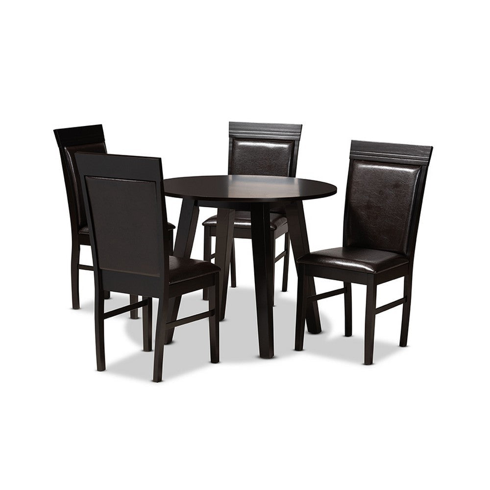 Baxton Studio Miya Modern and Contemporary Dark Brown Faux Leather Upholstered and Dark Brown Finished Wood 5-Piece Dining Set