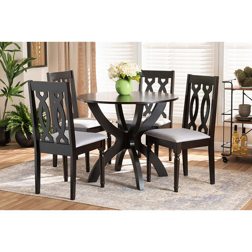 Baxton Studio Mona Modern and Contemporary Grey Fabric Upholstered and Dark Brown Finished Wood 5-Piece Dining Set