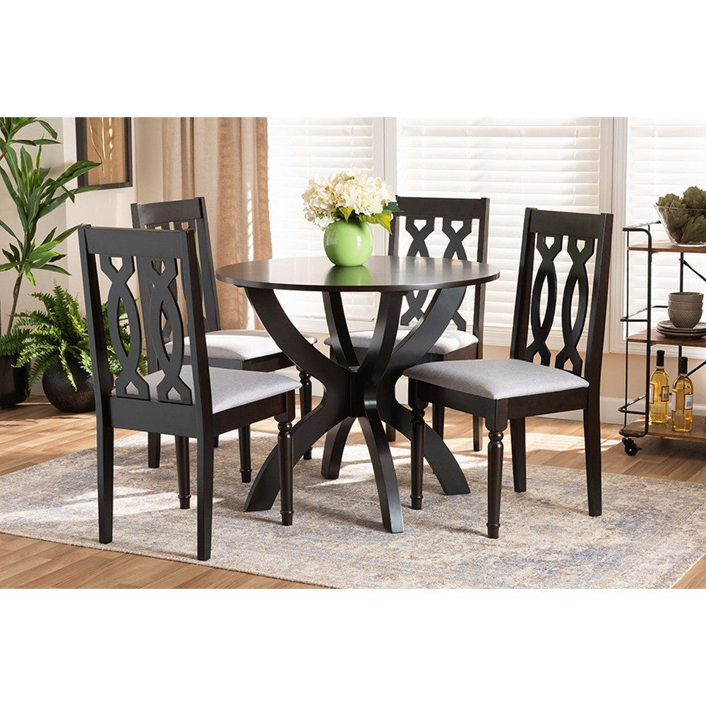 Baxton Studio Mona Modern and Contemporary Grey Fabric Upholstered and Dark Brown Finished Wood 5-Piece Dining Set