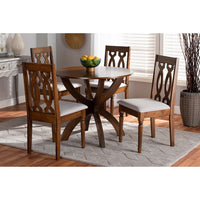Baxton Studio Mona Modern and Contemporary Grey Fabric Upholstered and Walnut Brown Finished Wood 5-Piece Dining Set