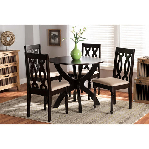 Baxton Studio Mona Modern and Contemporary Sand Fabric Upholstered and Dark Brown Finished Wood 5-Piece Dining Set