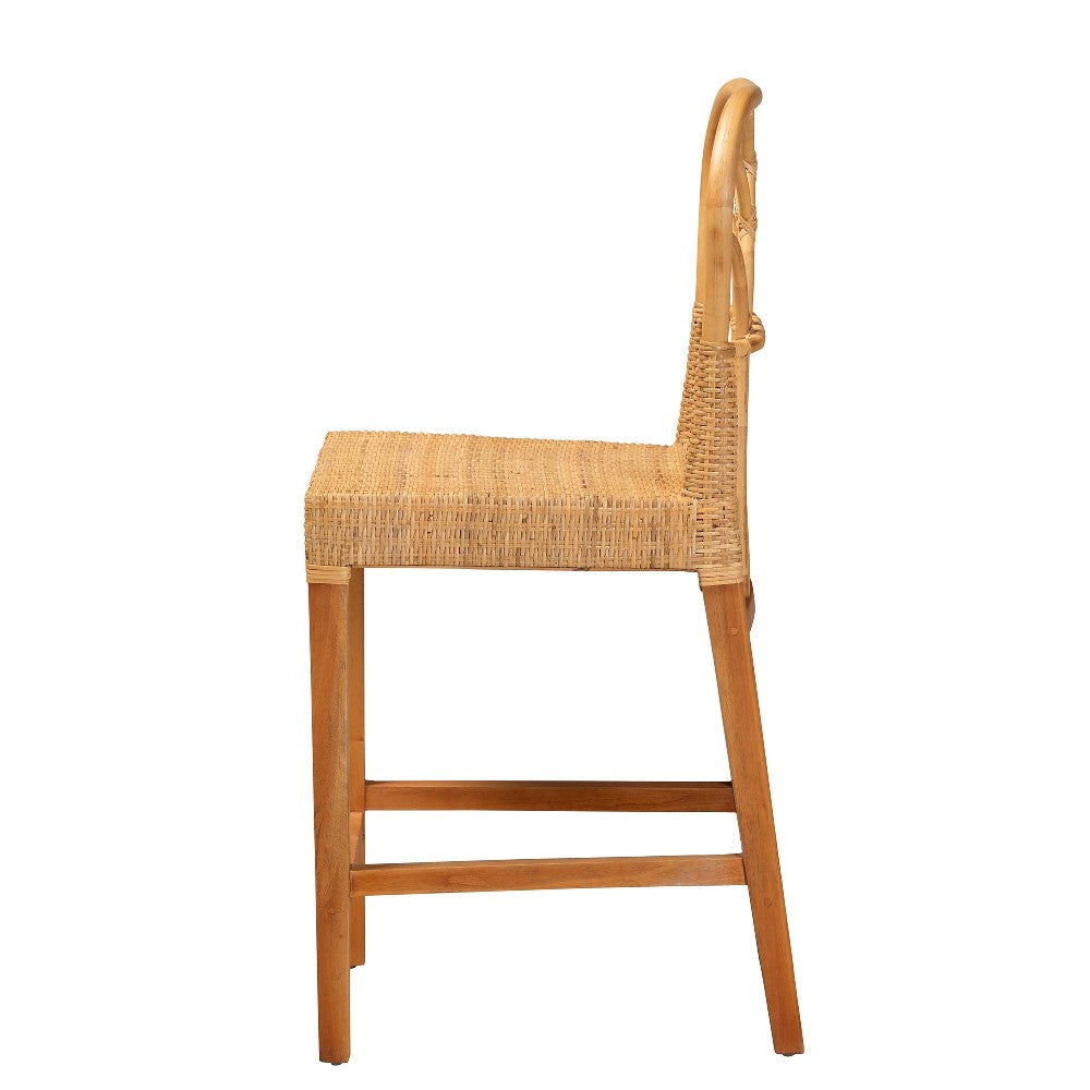bali & pari Monaco Modern Bohemian Natural Rattan and Mahogany Wood Counter Stool WHI-Monaco-Rattan-CC