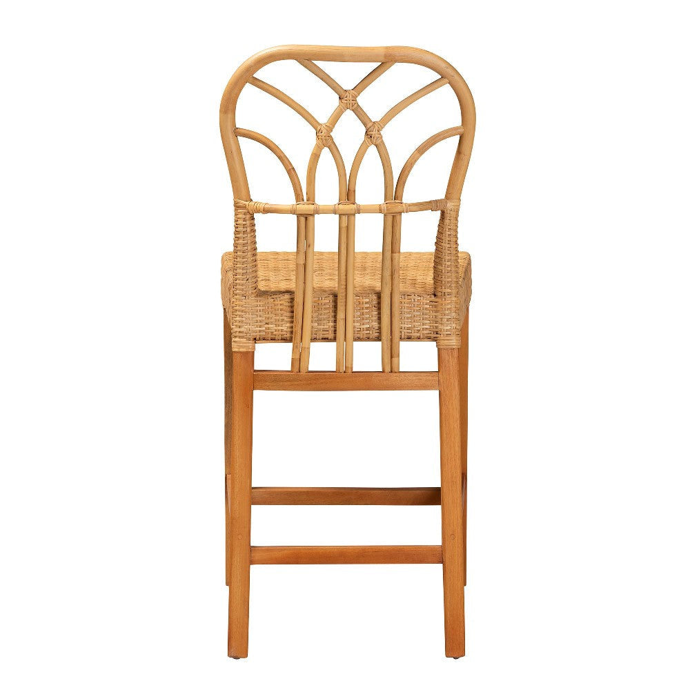 bali & pari Monaco Modern Bohemian Natural Rattan and Mahogany Wood Counter Stool WHI-Monaco-Rattan-CC