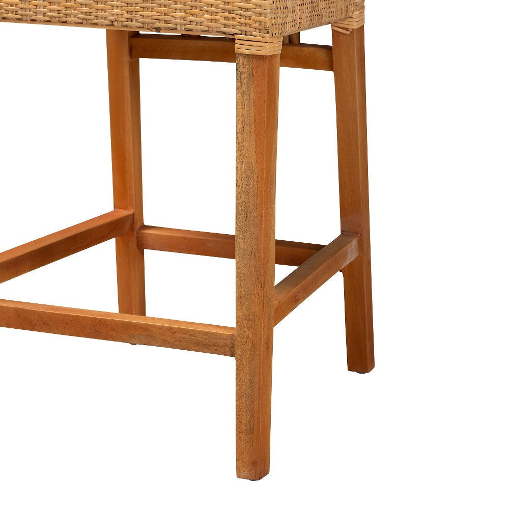 bali & pari Monaco Modern Bohemian Natural Rattan and Mahogany Wood Counter Stool WHI-Monaco-Rattan-CC