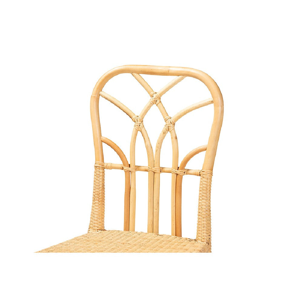bali & pari Monaco Modern Bohemian Oak Brown Finished Mahogany Wood and Natural Rattan Dining Chair WHI-Monaco-Rattan-DC