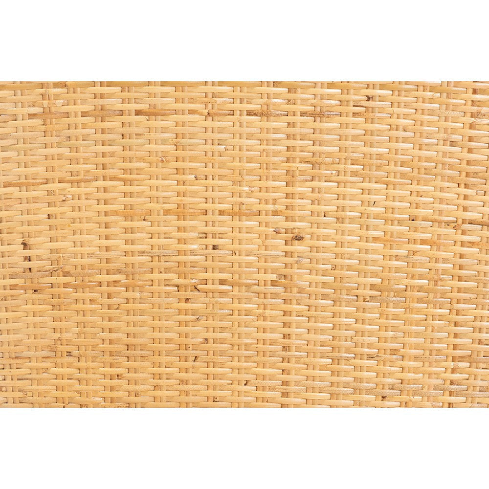 bali & pari Monaco Modern Bohemian Oak Brown Finished Mahogany Wood and Natural Rattan Dining Chair