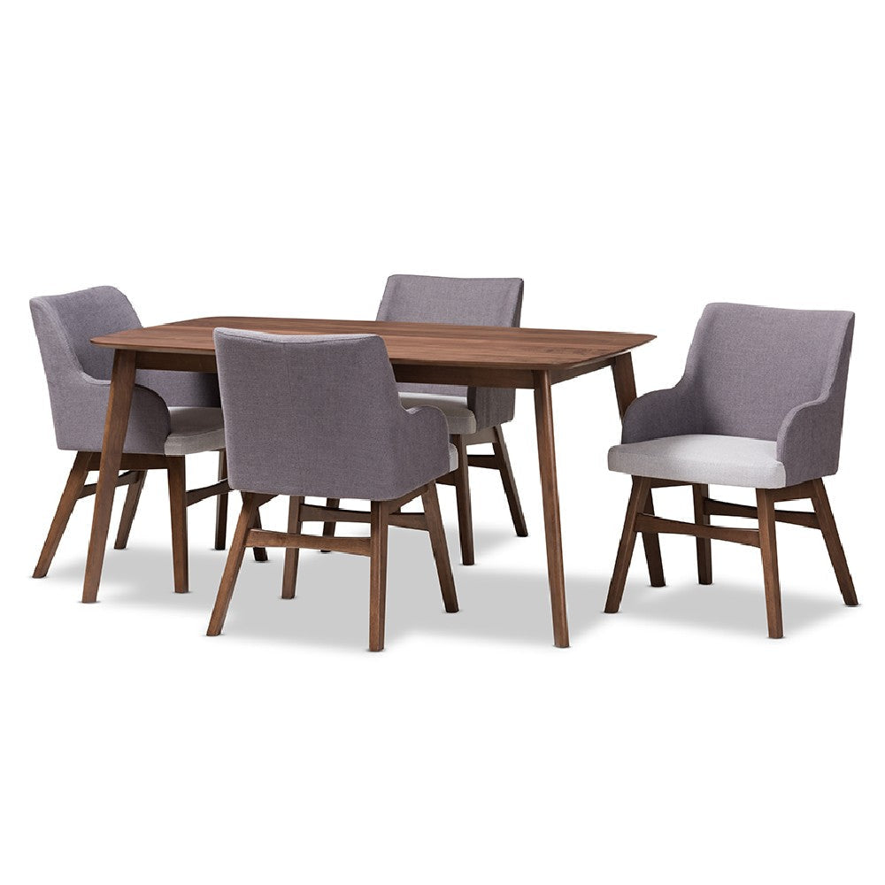 Baxton Studio Monte Mid-Century Modern Walnut Wood Rectangular 5-Piece Dining Set
