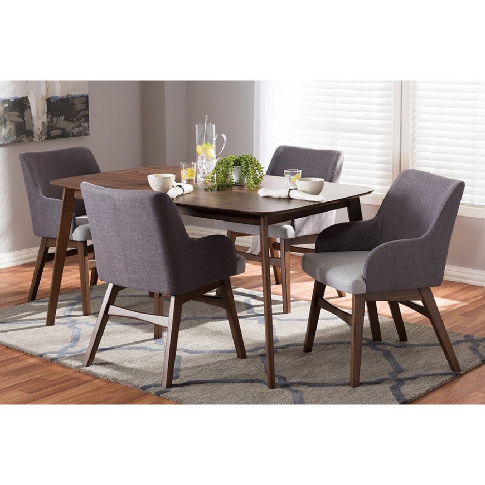 Baxton Studio Monte Mid-Century Modern Walnut Wood Rectangular 5-Piece Dining Set