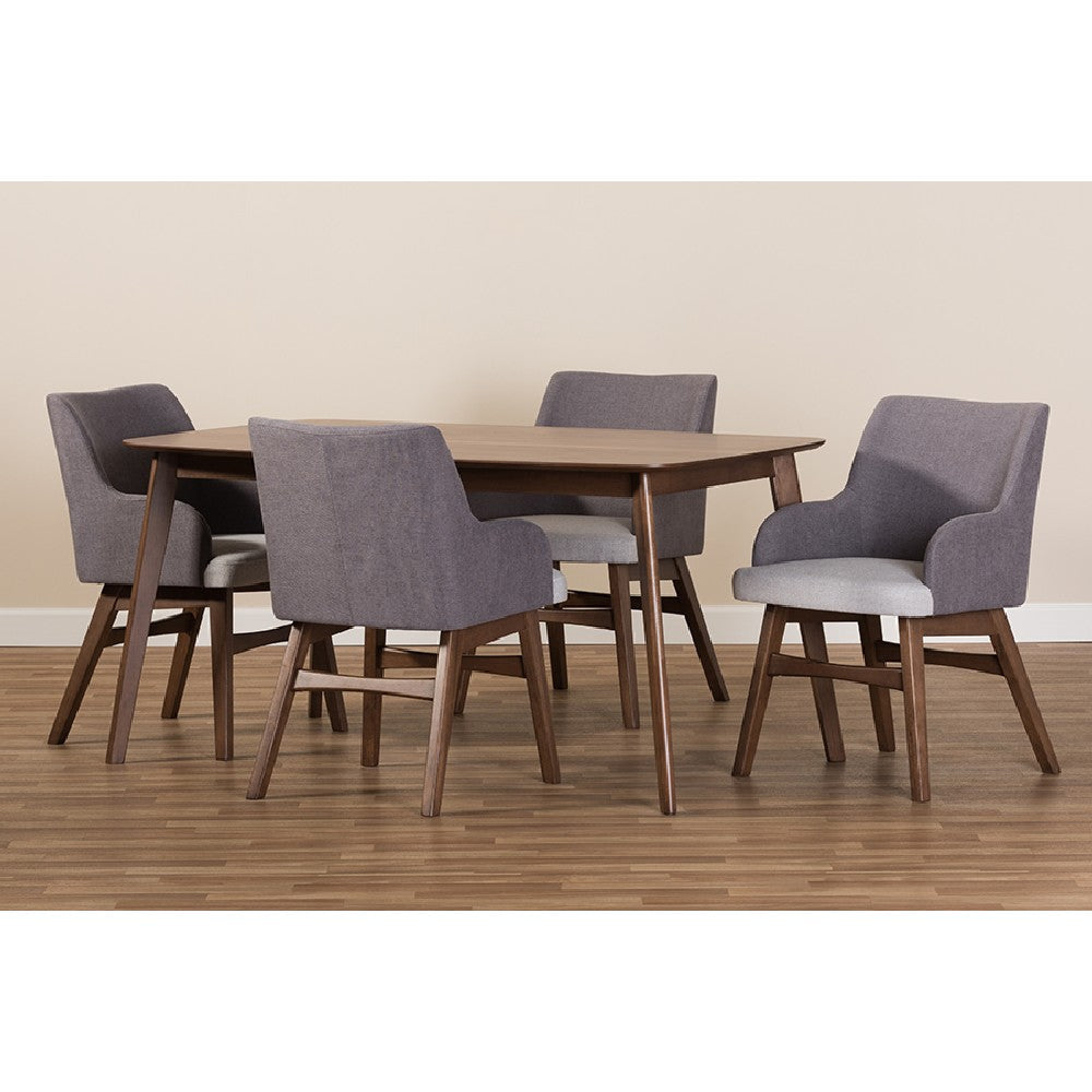 Baxton Studio Monte Mid-Century Modern Walnut Wood Rectangular 5-Piece Dining Set
